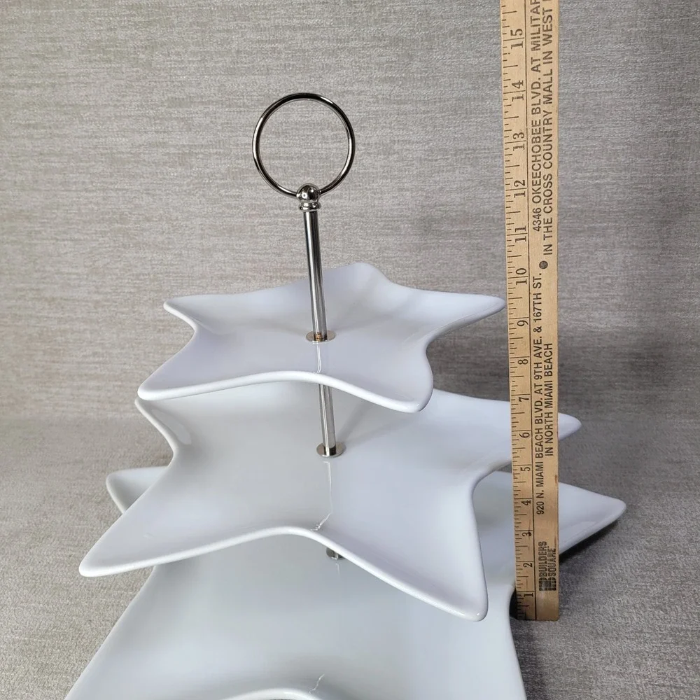 Pottery Barn Three Tier White Star Plate Stand Dessert Tea Tray 14